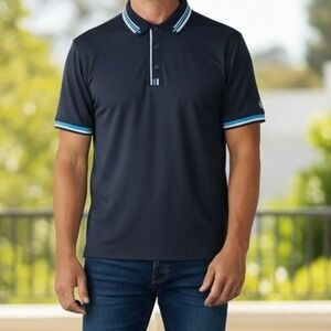 AG Adriano Goldschmied Green Label Men's Navy Polo Striped Collar Sz Medium NWOT